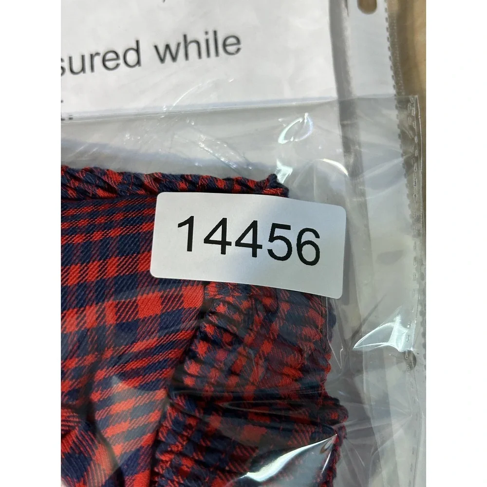 Abercrombie & Fitch Top Womens Medium Red Navy Plaid Smocked Cropped Square Neck